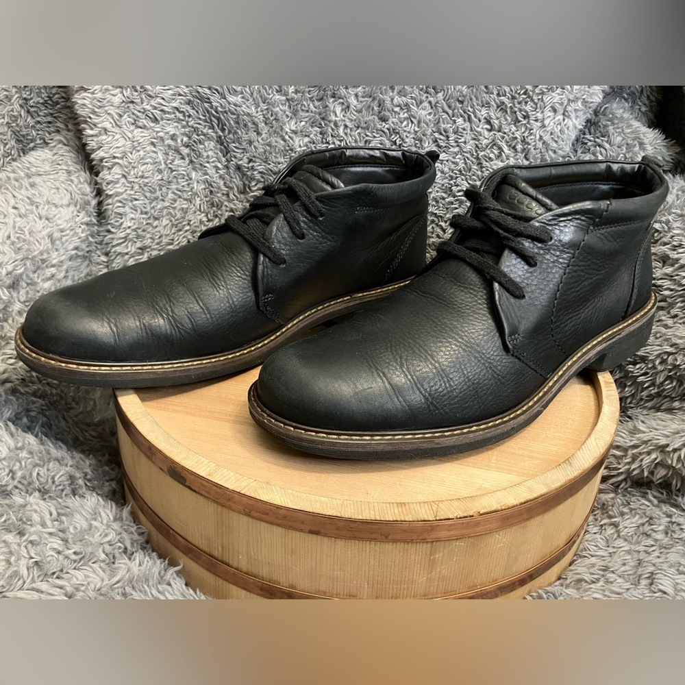 EUC Ecco Turn Leather Gore-Tex Tie Chukka Boots Black- US 13 / EU 47